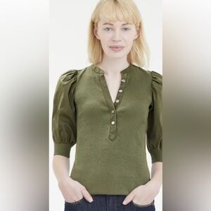 Veronica beard coralee Olive Green Puff Sleeve Top med new with tags